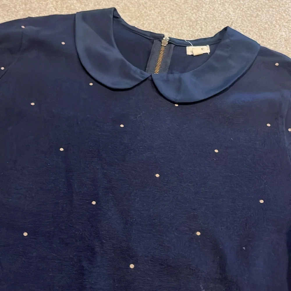Jcrew navy with pink polka dots